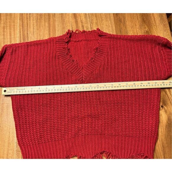 Womens Distressed v-neck Crop Sweater Red Size Small - Picture 6 of 7